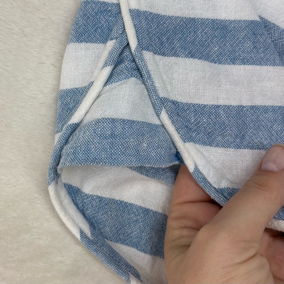 Zara Blue White Striped Linen Blend Short Sleeve Boxy Crop Top Womens Size L - Picture 3 of 9